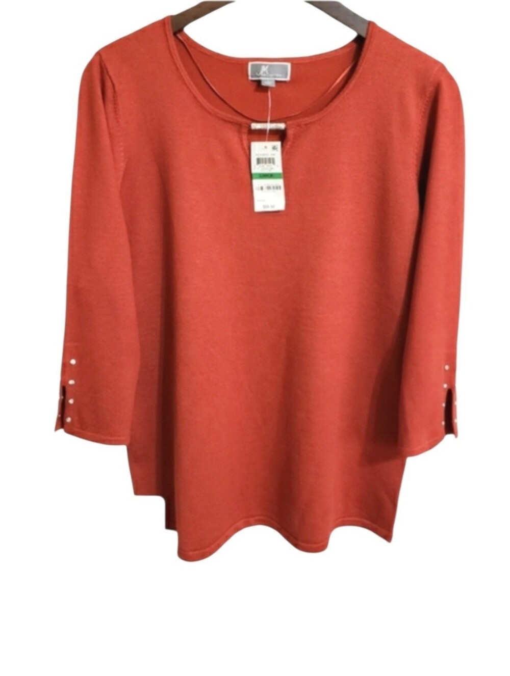 JM Collection Beaded Keyhole Top Rusty Red Women's Size Large NWT